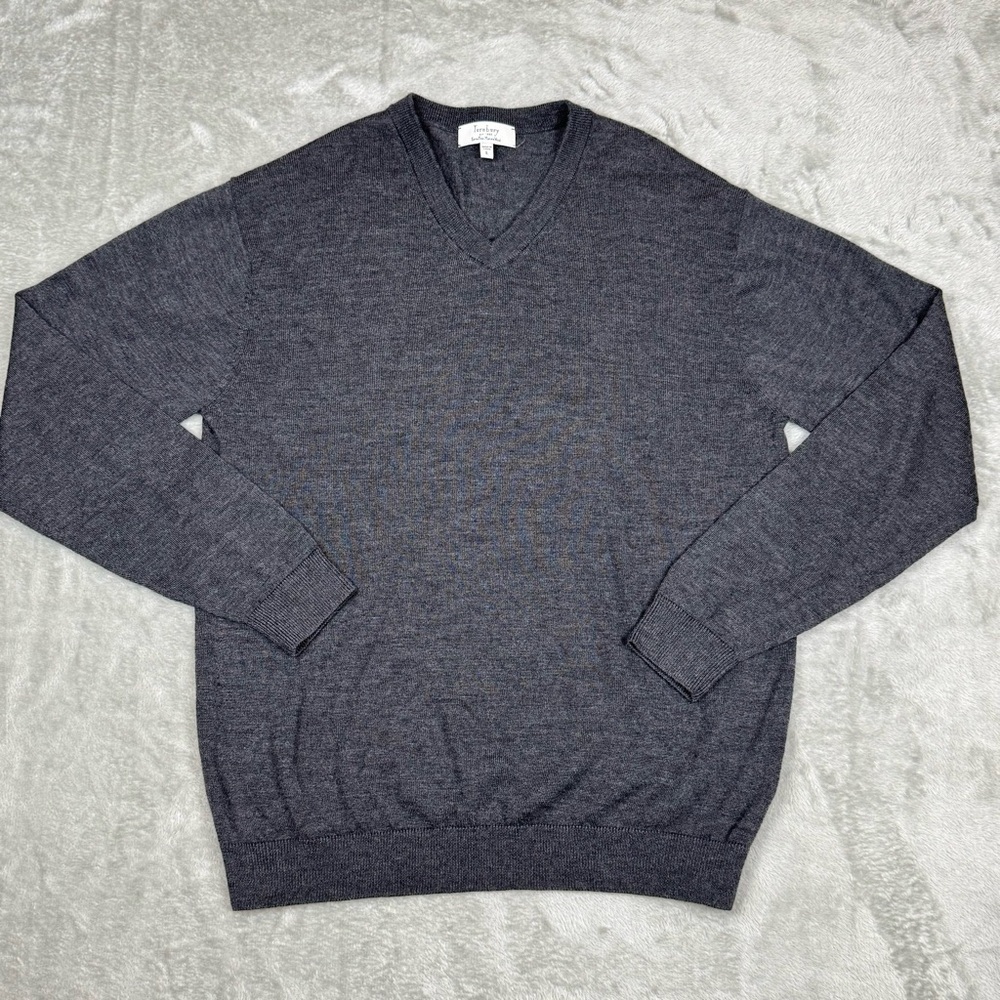 Turnbury Men’s V-Neck Sweater Merino Wool Lightweight Charcoal Grey Large